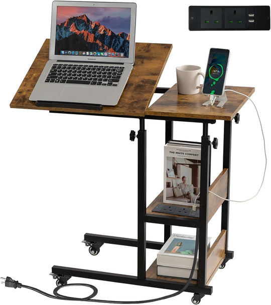 C Shaped Side Table Sofa with Charging Station