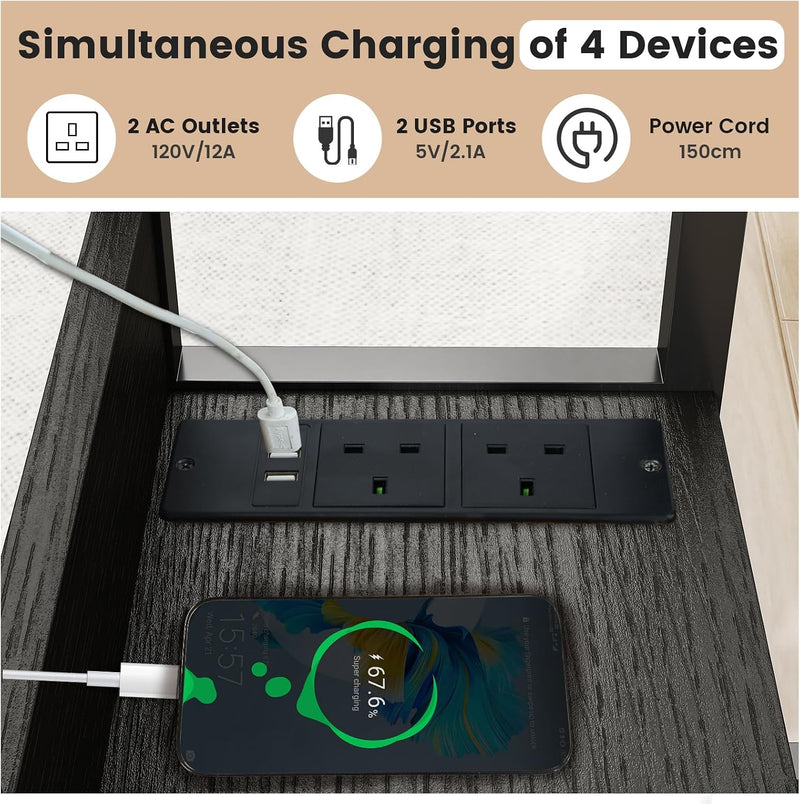 C Shaped Side Table Sofa with Charging Station