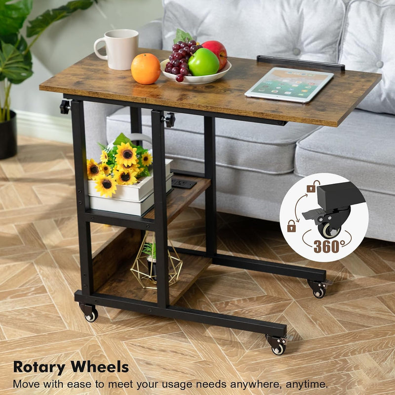 C Shaped Side Table Sofa with Charging Station
