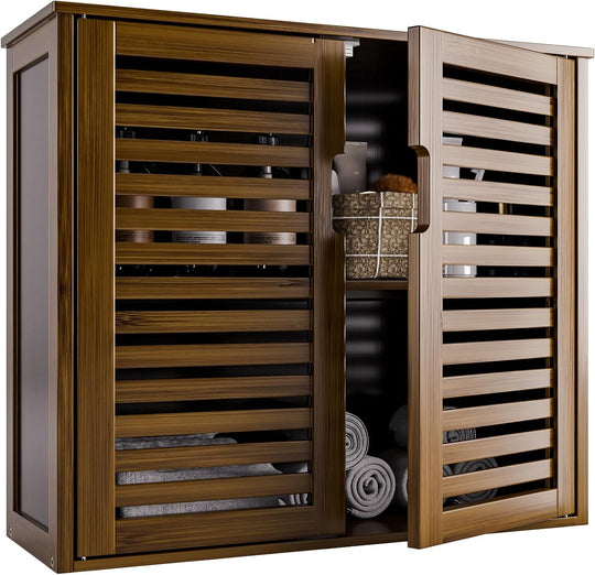 Cabinet Walnut Bathroom Wall Mounted Bamboo Over Toilet