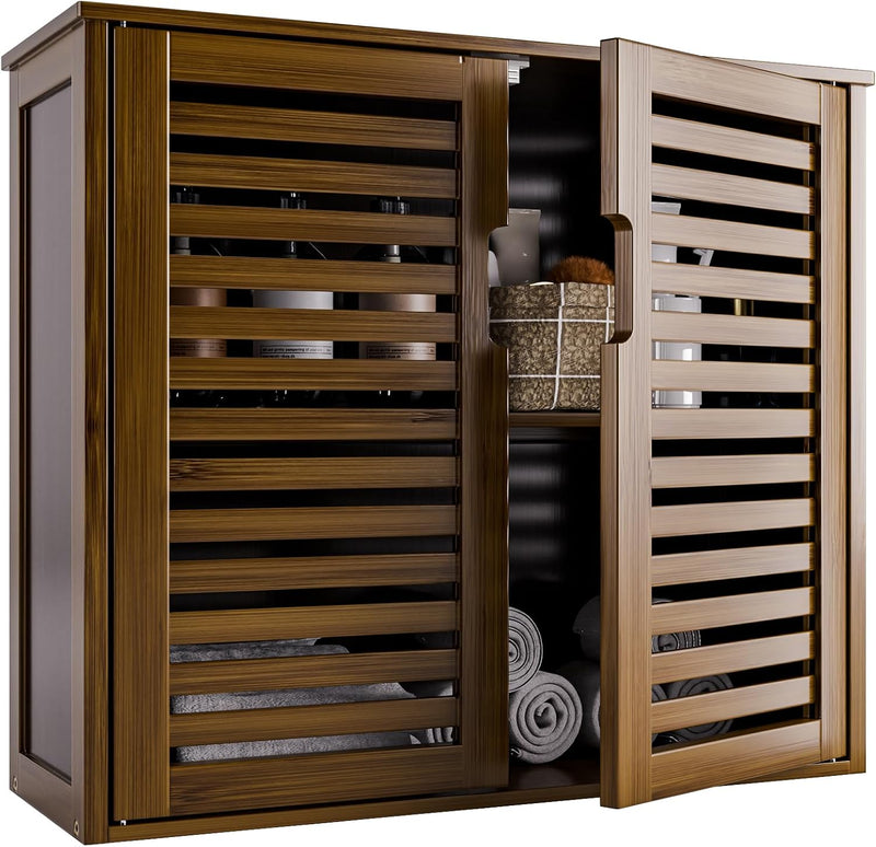 Cabinet Walnut Bathroom Wall Mounted Bamboo Over Toilet
