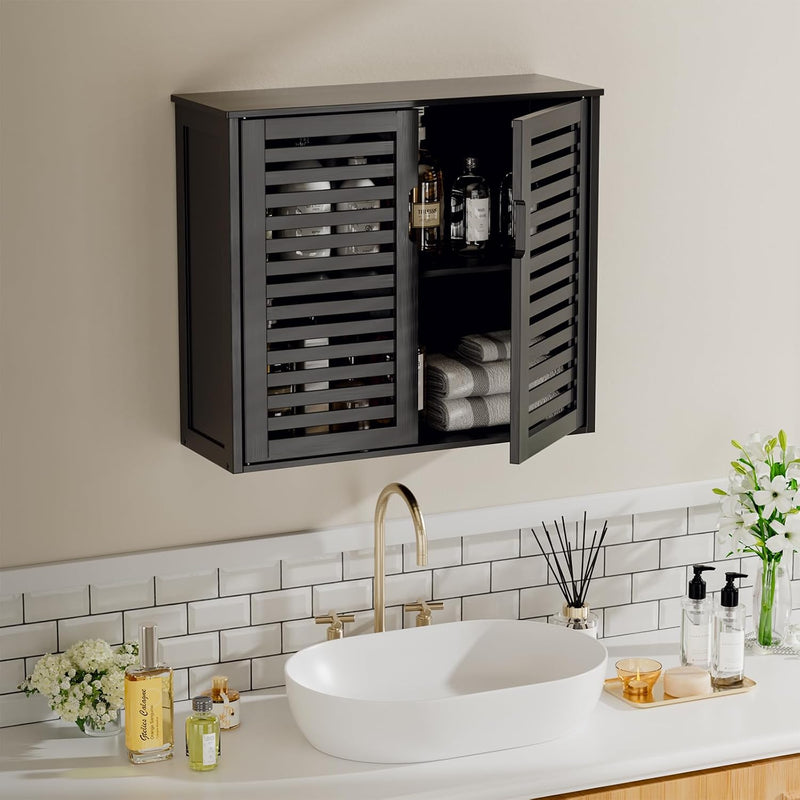 Cabinet Walnut Bathroom Wall Mounted Bamboo Over Toilet