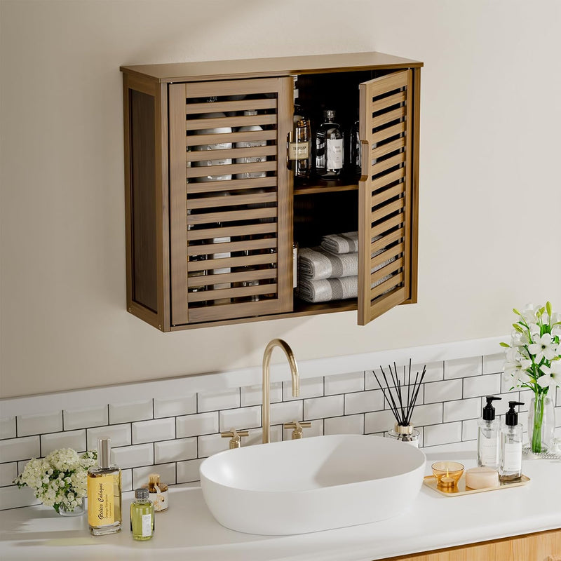 Cabinet Walnut Bathroom Wall Mounted Bamboo Over Toilet