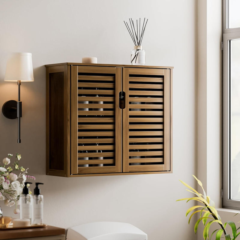 Cabinet Walnut Bathroom Wall Mounted Bamboo Over Toilet