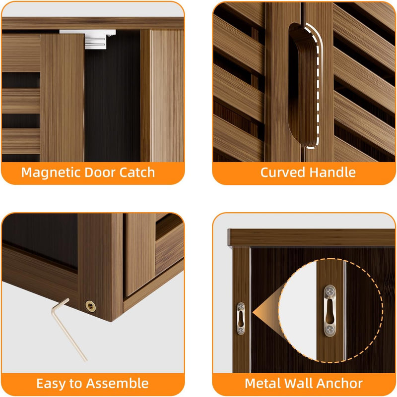 Cabinet Walnut Bathroom Wall Mounted Bamboo Over Toilet
