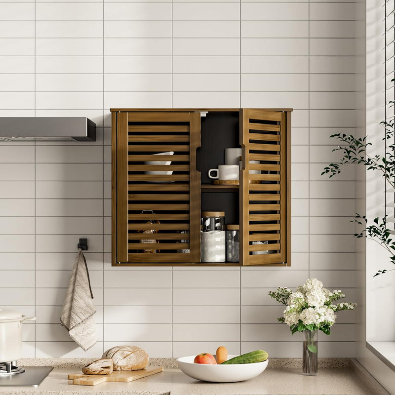 Cabinet Walnut Bathroom Wall Mounted Bamboo Over Toilet