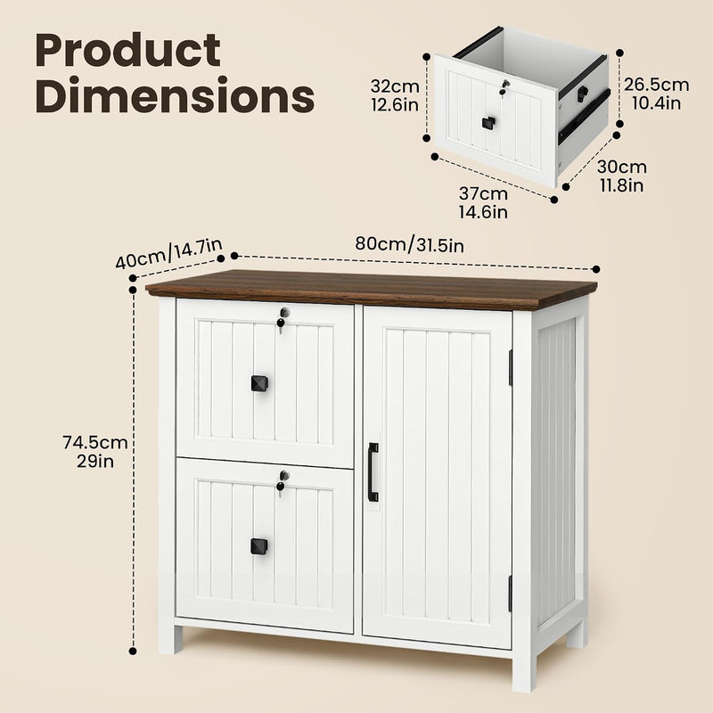 Cabinet Wooden Filing with 2 Lockable Drawers Under