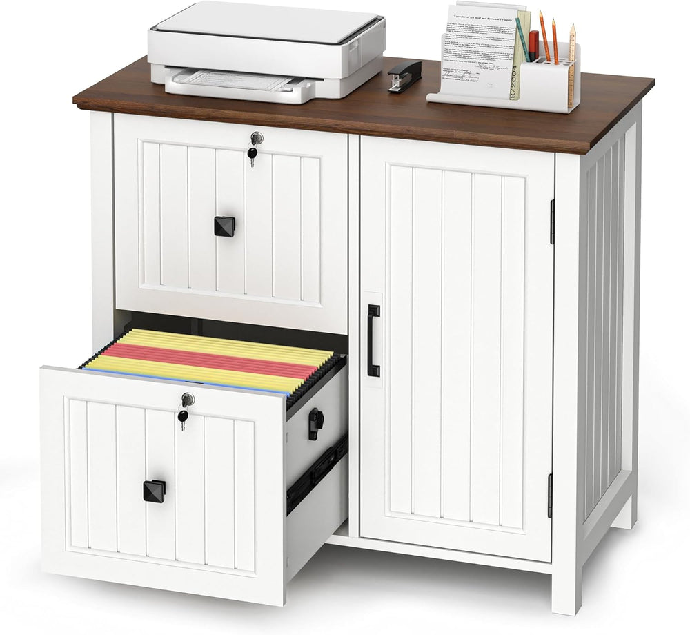 Cabinet Wooden Filing with 2 Lockable Drawers Under