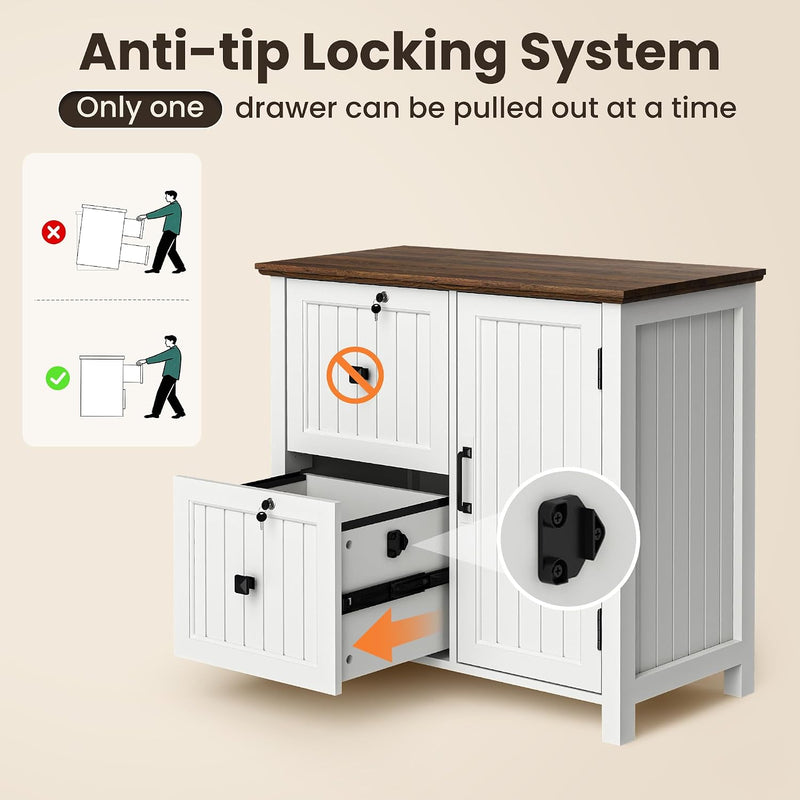 Cabinet Wooden Filing with 2 Lockable Drawers Under