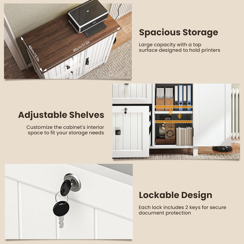 Cabinet Wooden Filing with 2 Lockable Drawers Under