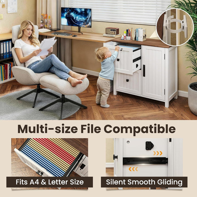Cabinet Wooden Filing with 2 Lockable Drawers Under