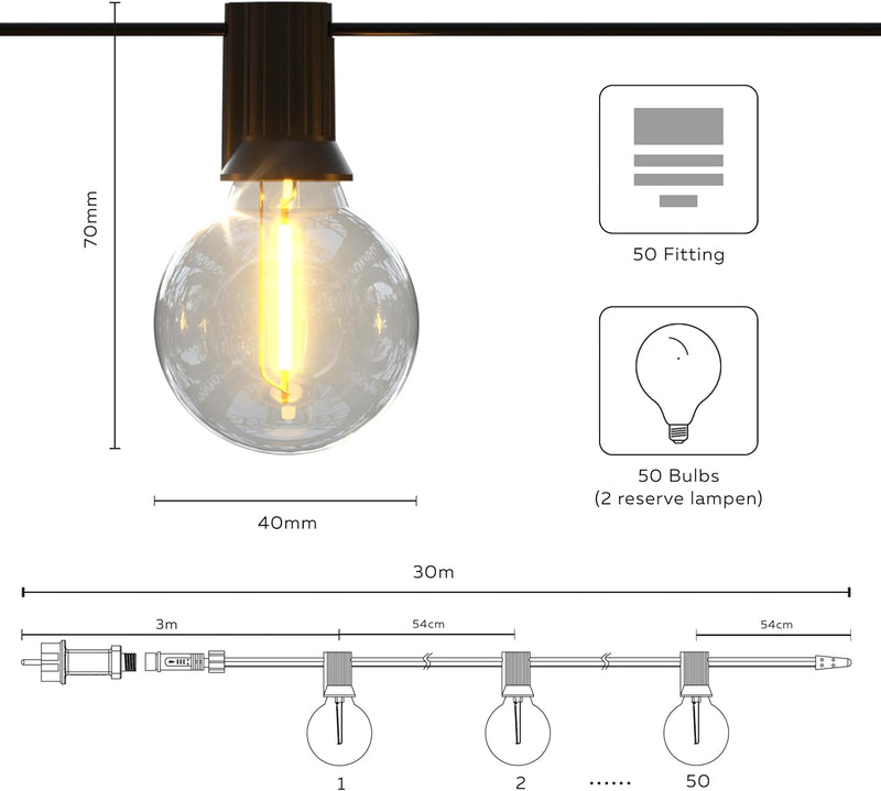 Lights 50 LED Bulbs 30m Warm Remote