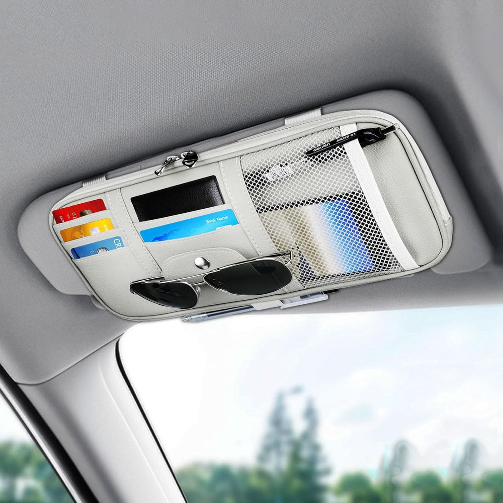 Car Sun Visor Organizer Auto Interior Leather Storage