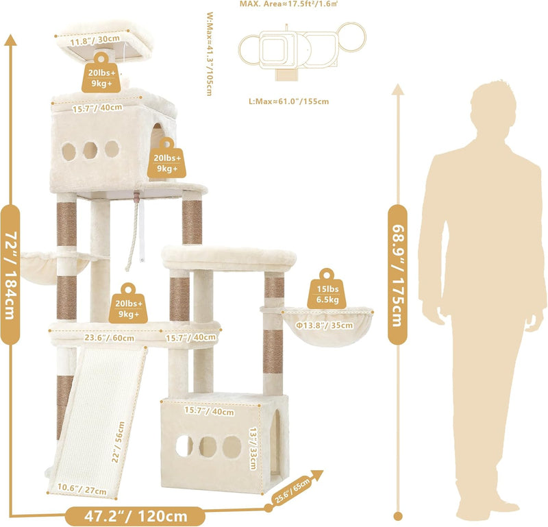 Cat Tree 184CM Anti-Tip Tower for Large