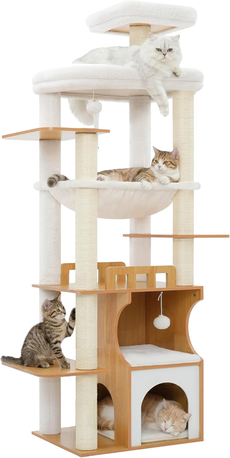 Cat Tree 187CM Wood Tower for Large Cats