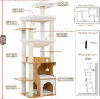 Cat Tree 187CM Wood Tower for Large Cats