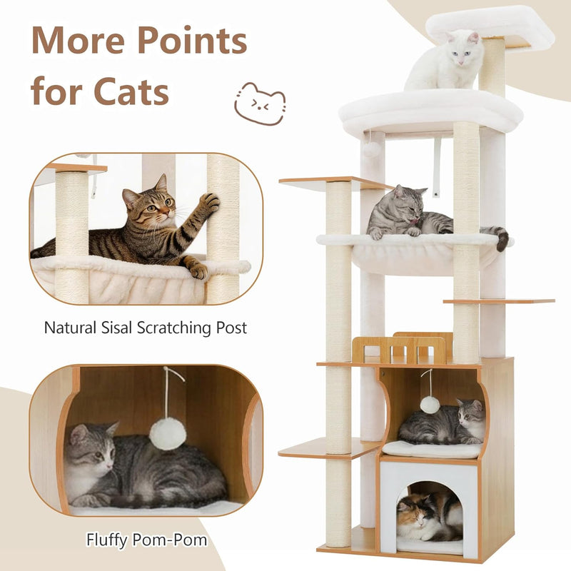 Cat Tree 187CM Wood Tower for Large Cats