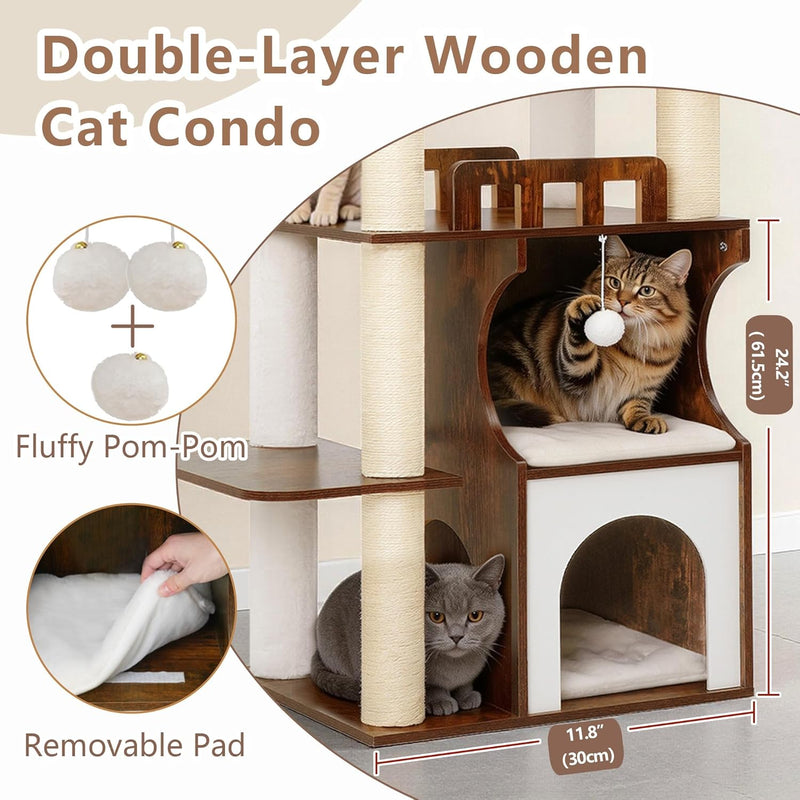 Cat Tree 187CM Wood Tower for Large Cats