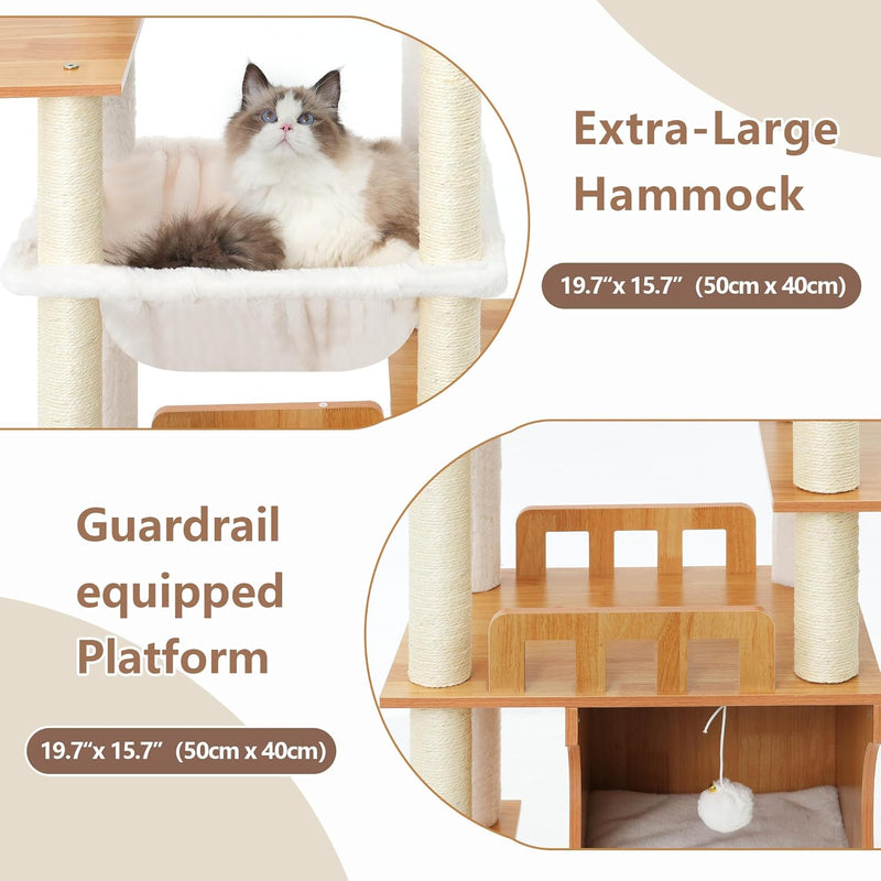 Cat Tree 187CM Wood Tower for Large Cats