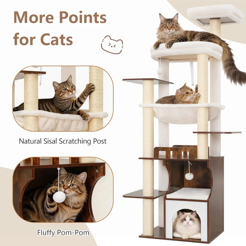 Cat Tree 187CM Wood Tower for Large Cats