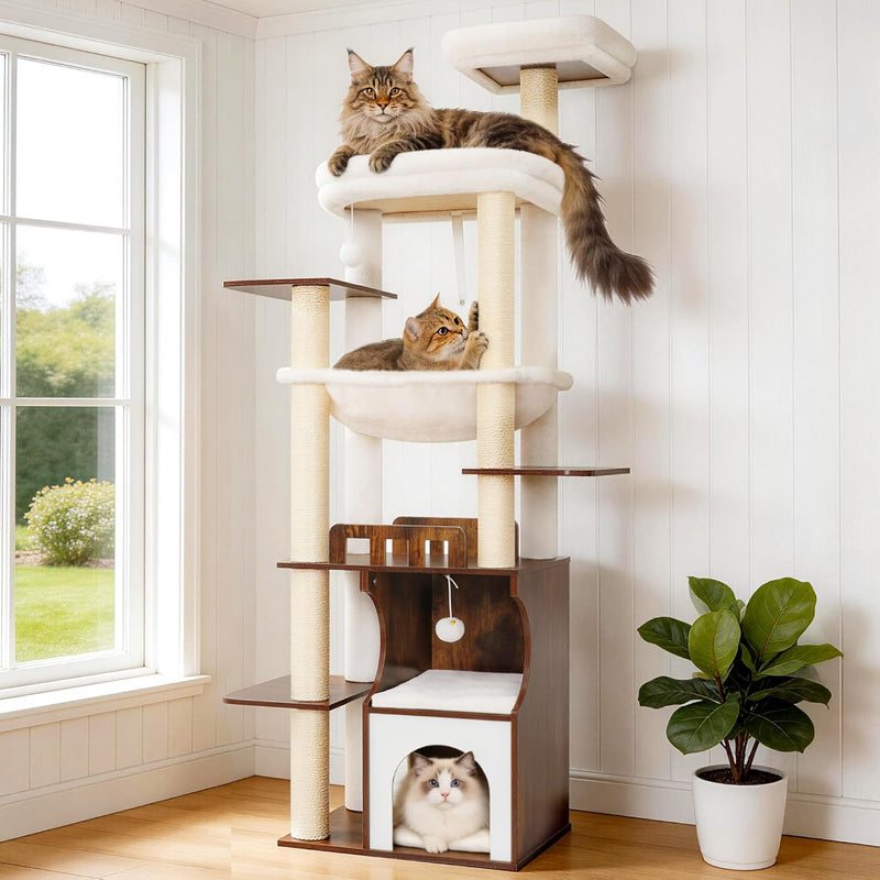 Cat Tree 187CM Wood Tower for Large Cats