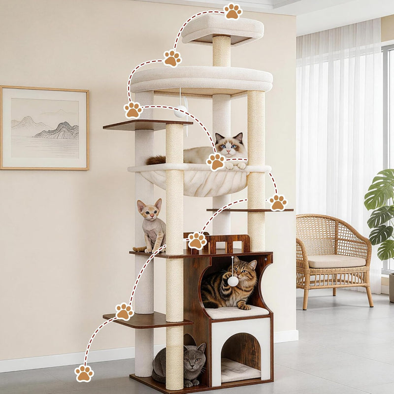 Cat Tree 187CM Wood Tower for Large Cats