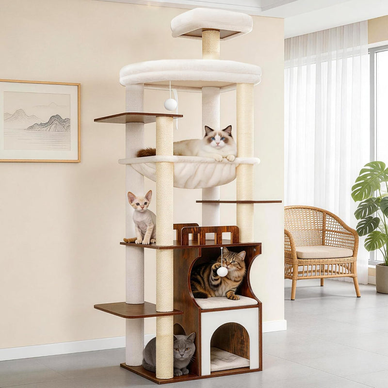 Cat Tree 187CM Wood Tower for Large Cats