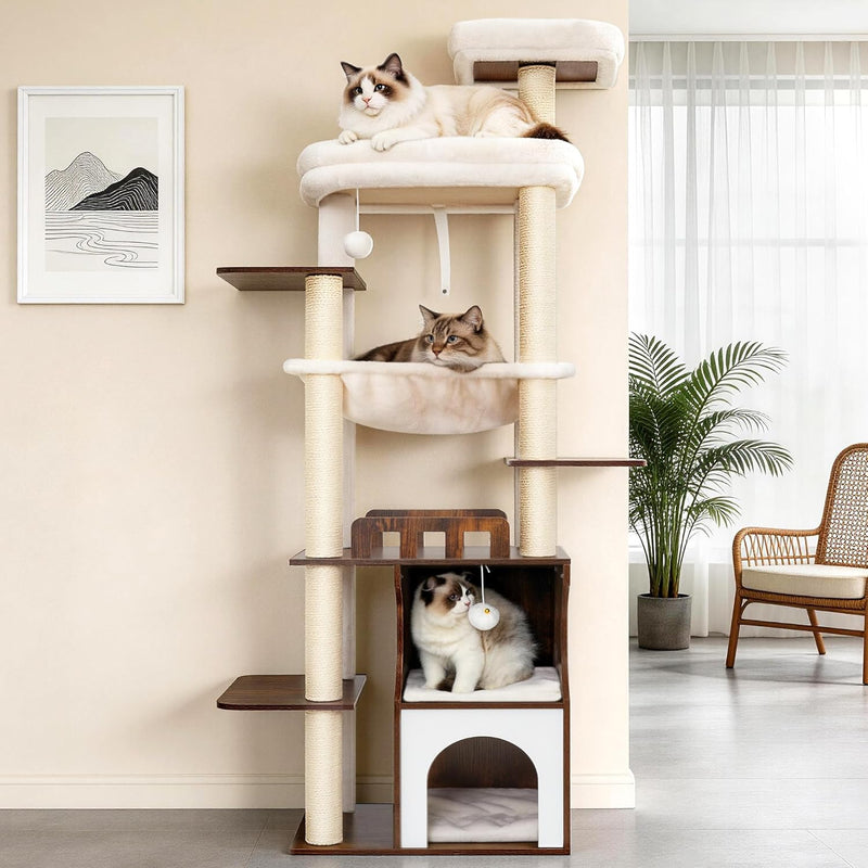 Cat Tree 187CM Wood Tower for Large Cats