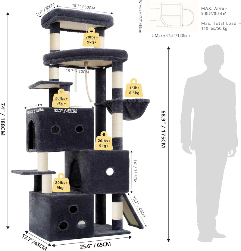 Cat Tree 188CM Streamlined Tower for Large Cats