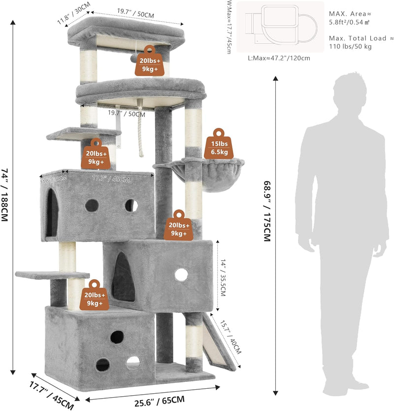 Cat Tree 188CM Streamlined Tower for Large Cats