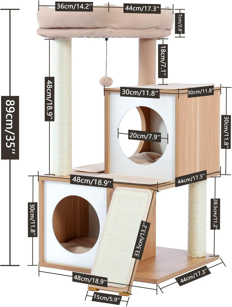 Cat Tree 35'' with Double Condos Perch Scratch