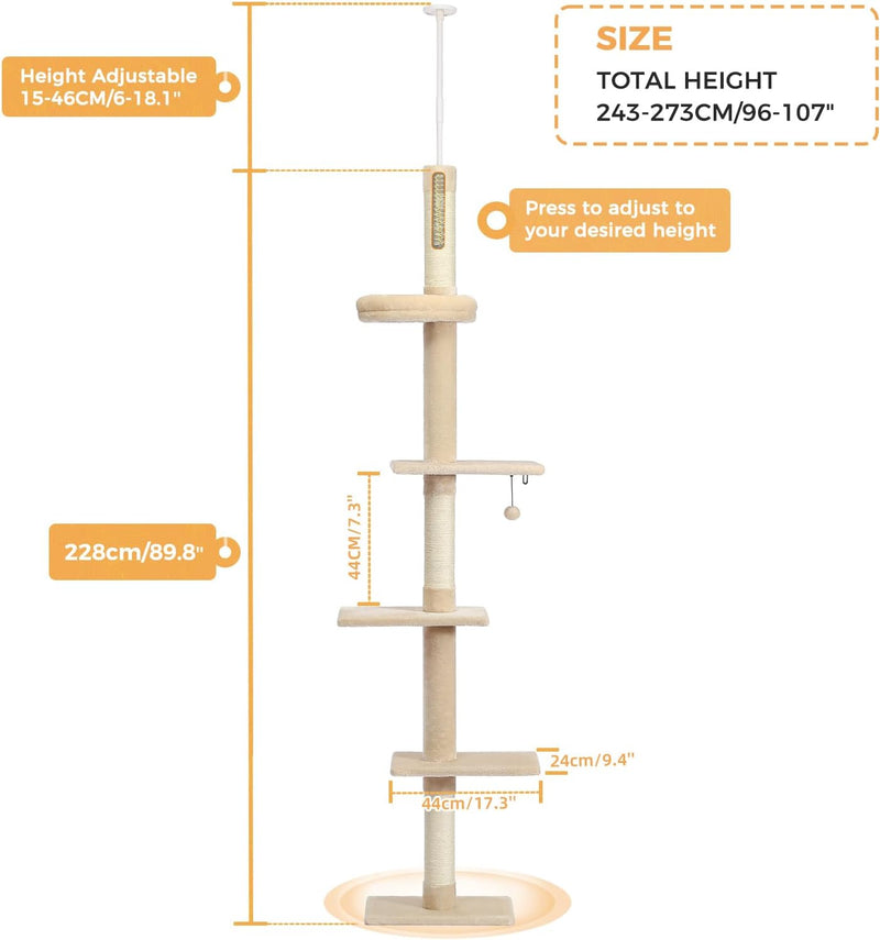 Cactus Cat Tree Floor to Ceiling 5-Tier Tower