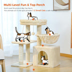 Cat Tree with Scratching Pad and Hammock Tower