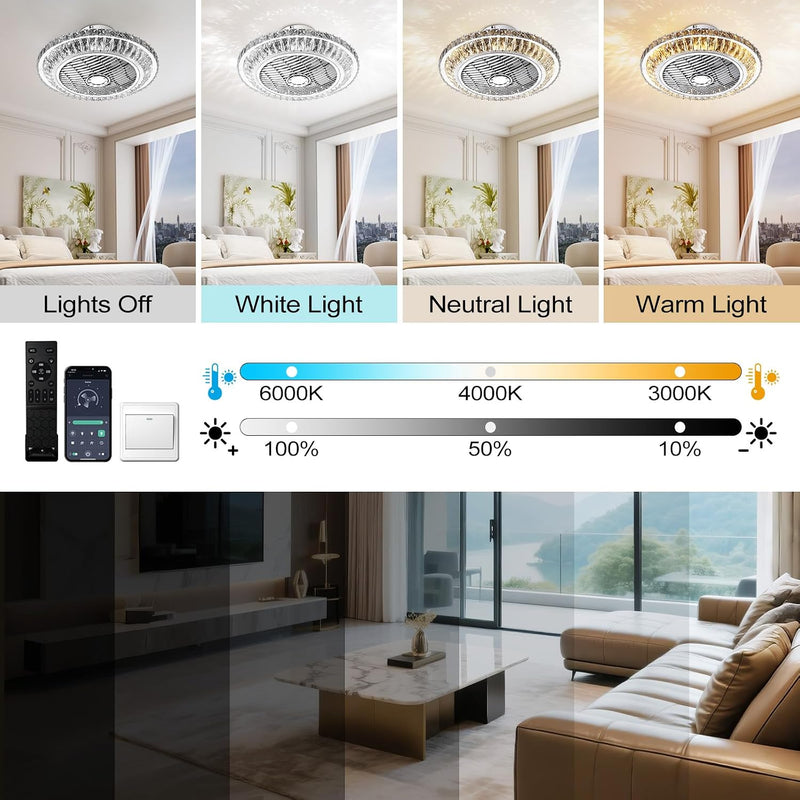 Ceiling Fan with Lamp Crystal LED Light 72W