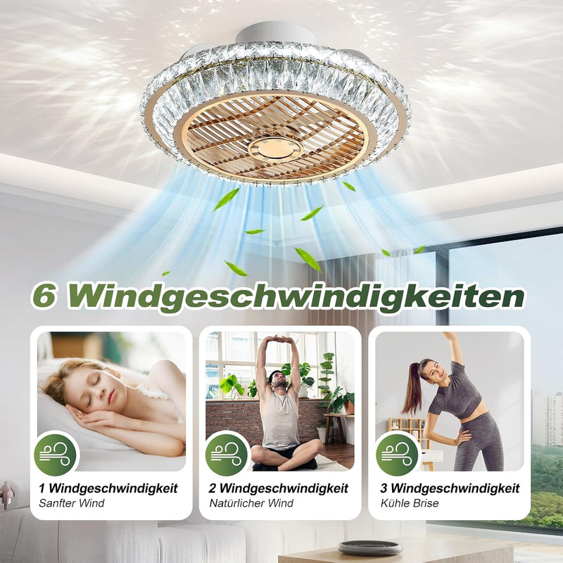 Ceiling Fan with Lamp Crystal LED Light 72W