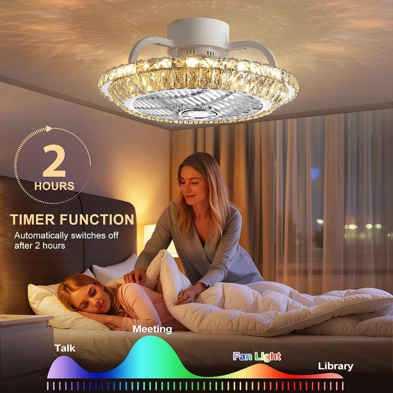Ceiling Fan with Lamp Crystal LED Light 72W