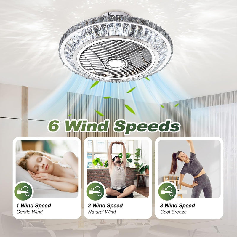 Ceiling Fan with Lamp Crystal LED Light 72W