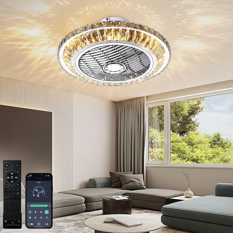 Ceiling Fan with Lamp Crystal LED Light 72W