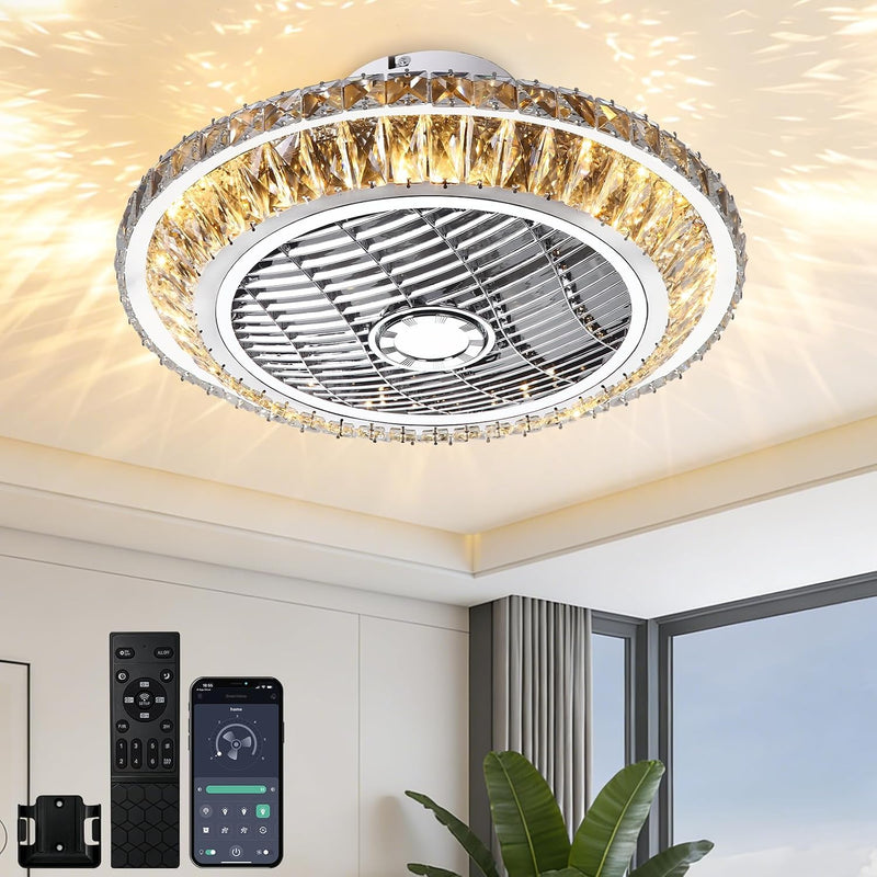 Ceiling Fan with Lamp Crystal LED Light 72W