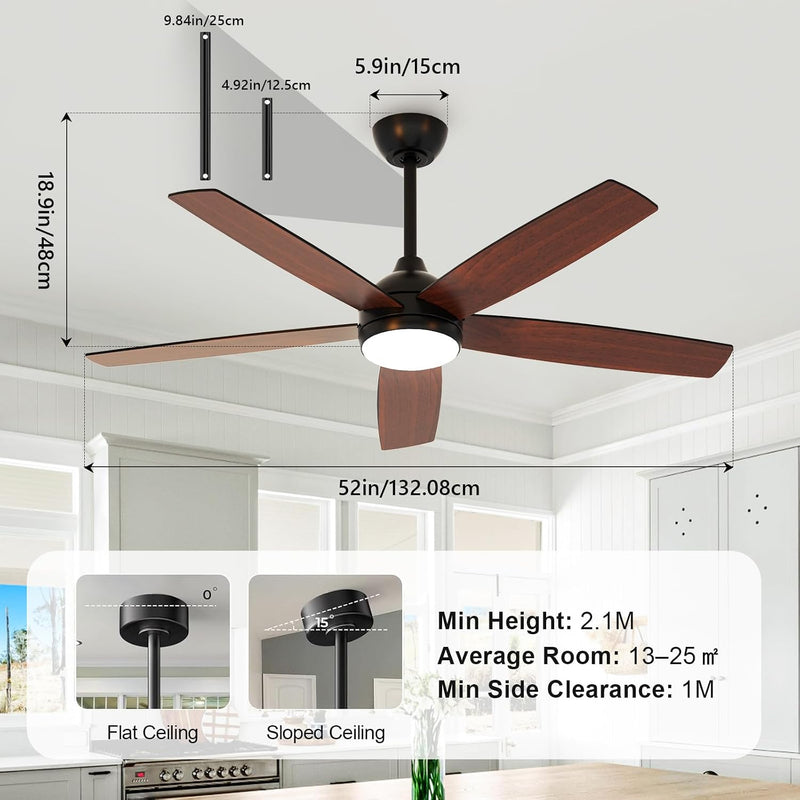 Ceiling Fan with Light 52" Remote 6 Speeds