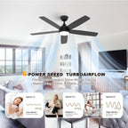 Ceiling Fan with Light 52" Remote 6 Speeds