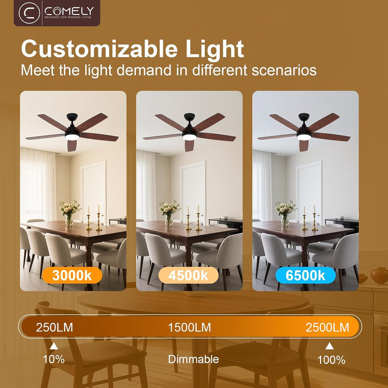 Ceiling Fan with Light 52" Remote 6 Speeds