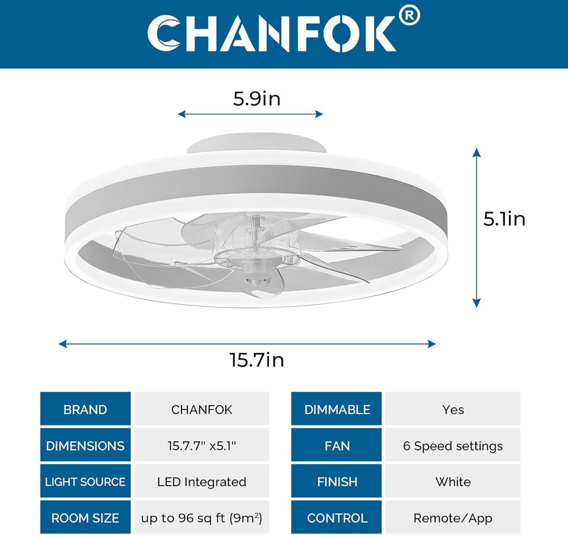 Ceiling Fan with Light Flush Mount Modern