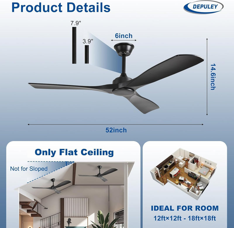 Ceiling Fan with Light Modern: 52 Inch
