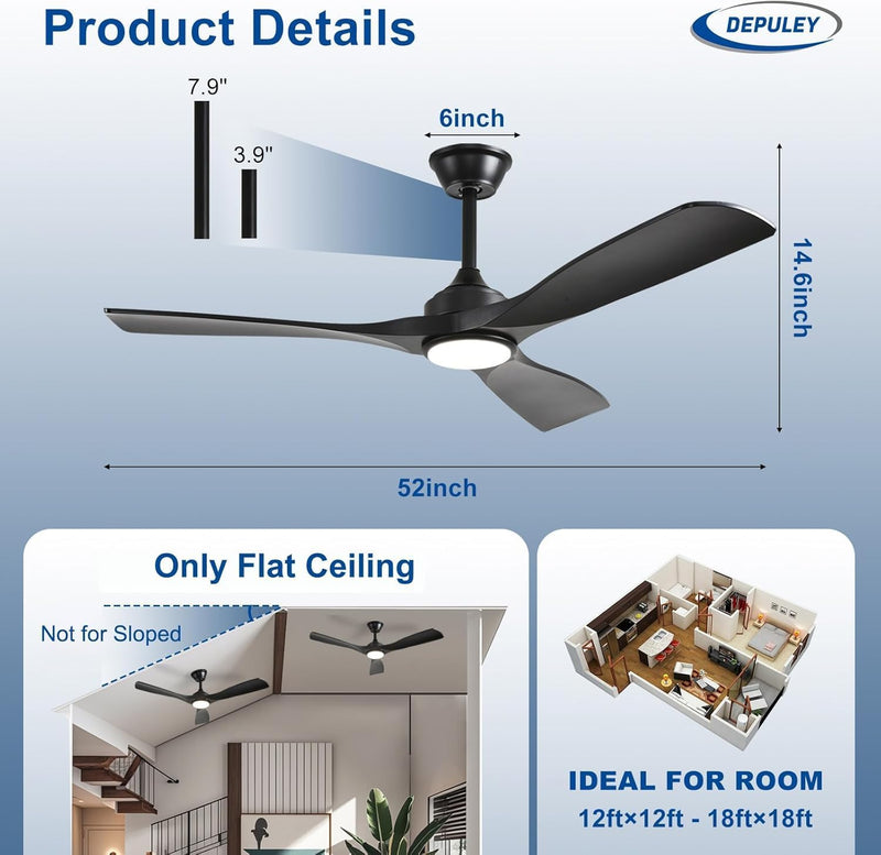 Ceiling Fan with Light Modern: 52 Inch