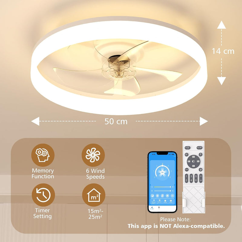 Ceiling Fan with Light Remote 3000K-6500K Dimmable