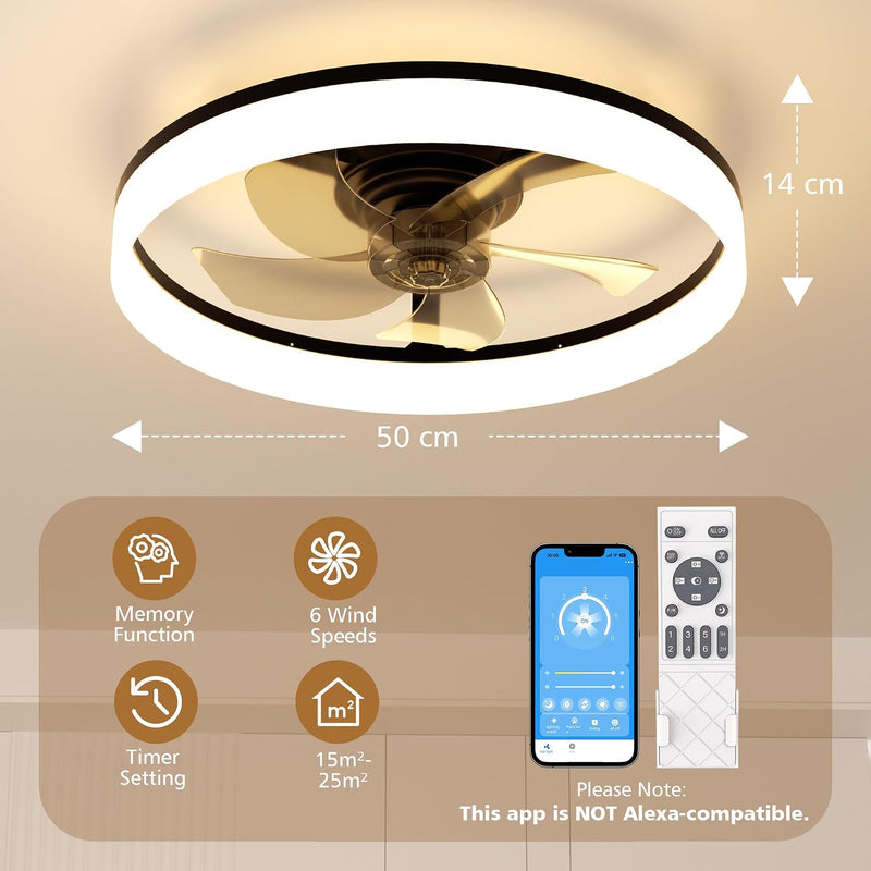 Ceiling Fan with Light Remote 3000K-6500K Dimmable