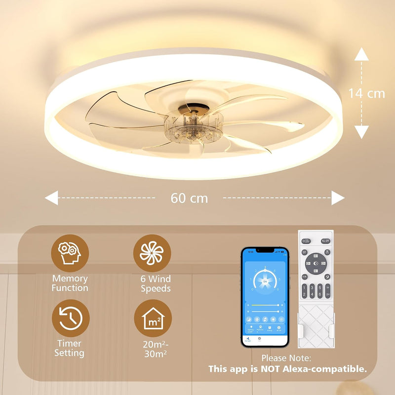 Ceiling Fan with Light Remote 3000K-6500K Dimmable
