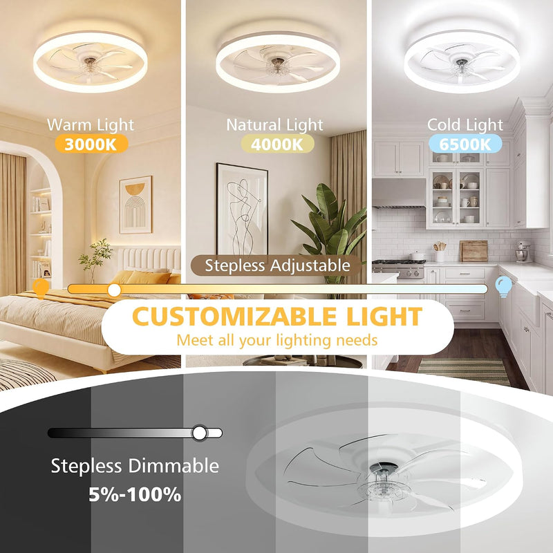 Ceiling Fan with Light Remote 3000K-6500K Dimmable