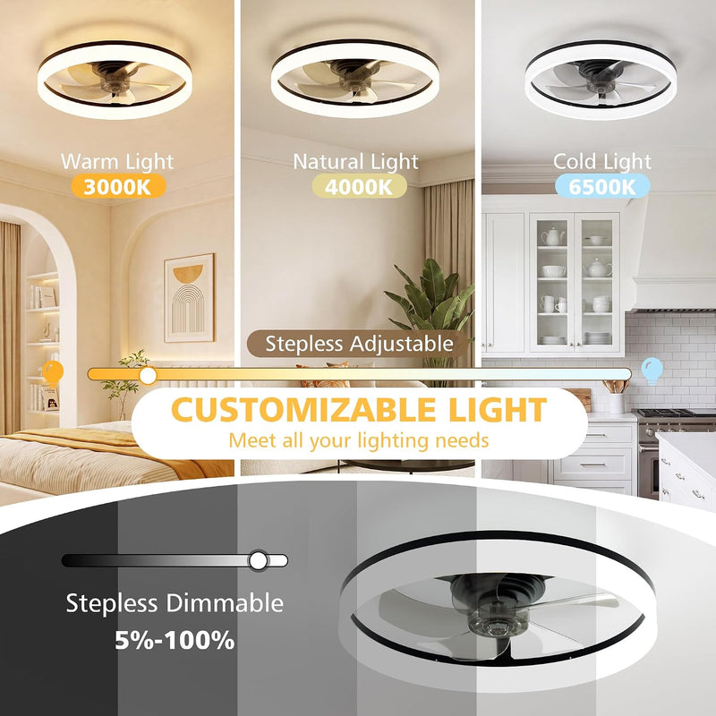 Ceiling Fan with Light Remote 3000K-6500K Dimmable